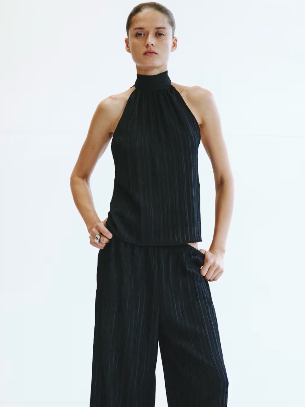 H&M Textured Black Halter Top